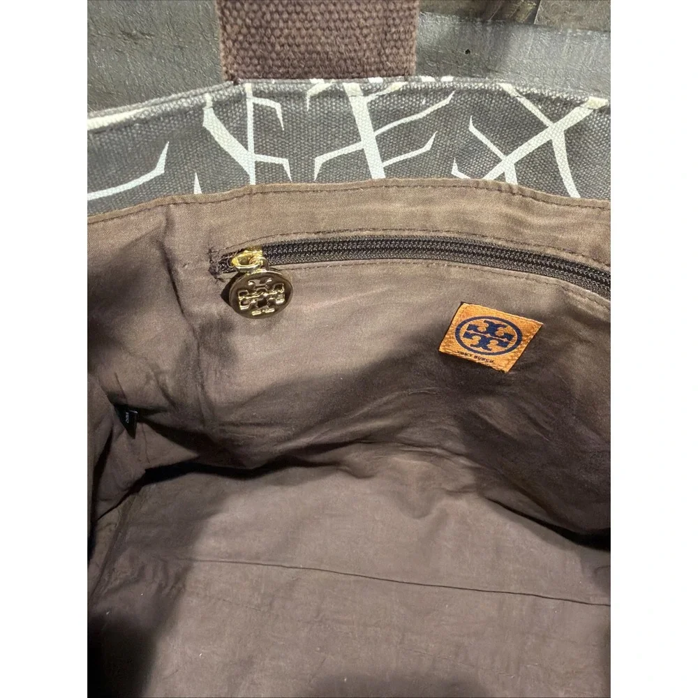 Tory Burch Tote Bag Purse Shoulder Bag Brown Jungle Print Canvas